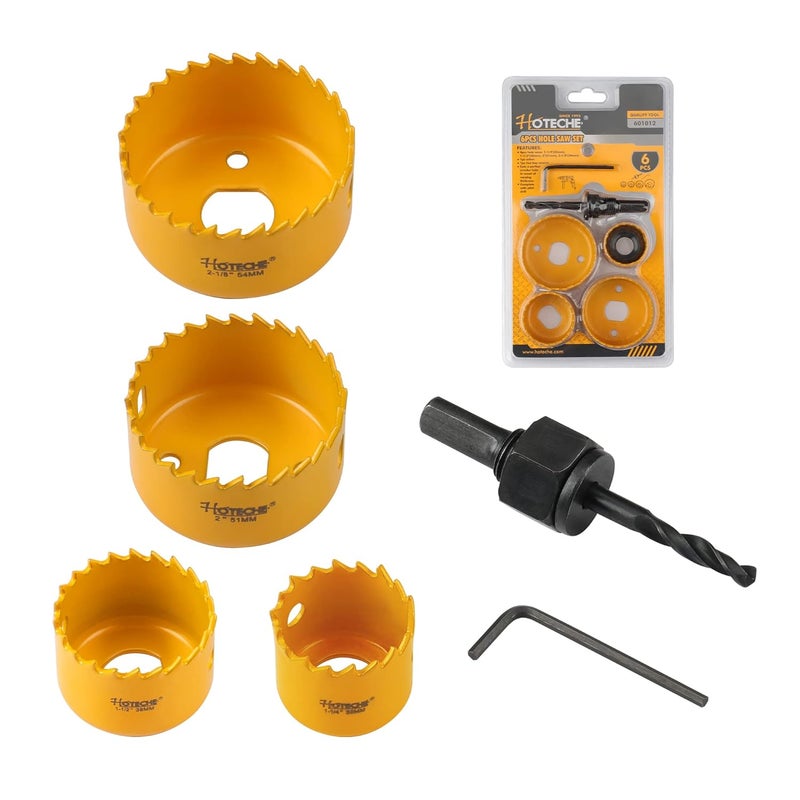 HOTECHE 6-Piece Hole Saw Set - Versatile Hole Cutter Kit for Wood, Plastic, and Fiberboard - Clean, Accurate Cuts with Arbor Hole Drill - Compatible with Hand Drills, Drill Presses, and Rotary Tools - Image 1